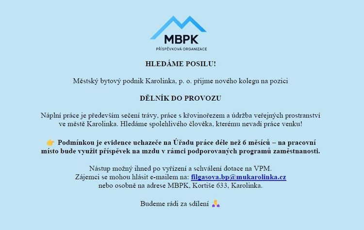 HLEDÁME POSILU! - dělník do provozu - fotografie 1