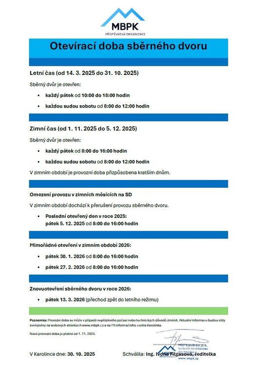 Otevírací doba sběrného dvora - fotografie 1